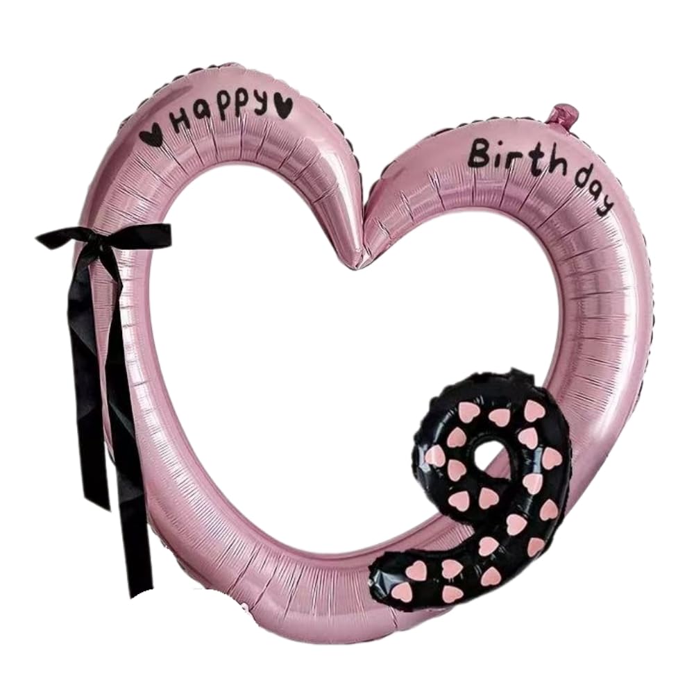 FASHION YO 40'' Pink Number with Bow Balloon, Self Inflating Foil Light Pink Set 0-9, Pastel Pink Helium Balloon for Girls Birthday Party Decorations Anniversary Supplies (Heart, Number 9)