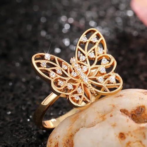 Gold Plated Hollow Butterfly Engagement Rings Wedding Bridal Band Promise Rings Evening Parties Anniversary Valentine's Day Gifts Eternity Bands for Women3