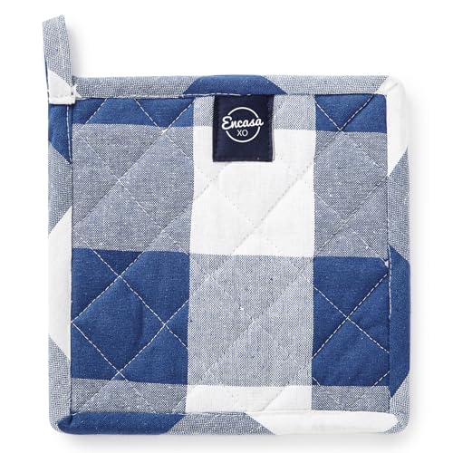 Image of Encasa XO Oven Microwave Pot Holders Trivets 21 cm (2 pc) for Kitchen Cooking & Baking - Heat Resistant, Thick & Safe, Protection of Hands from Hot Utensils, Grill, BBQ - Buffalo Blue Checks