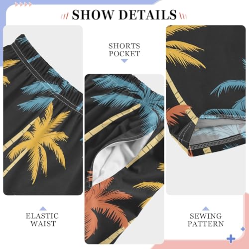 Pajama Pants Lounge Sleep PJ Bottoms Sleepwear Elastic Waist Drawstring S Palm Trees Black4