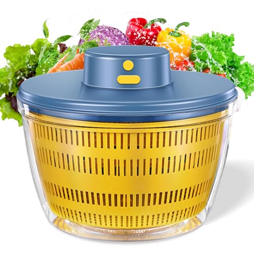 Electric Salad Spinner Large,4L Large Capacity Fruit Vegetable Strainer Spinner,USB Electric Salad Lettuce Spinner,Automatic Compact Salad Cleaner and Dryer for Home Kitchen(Blue)