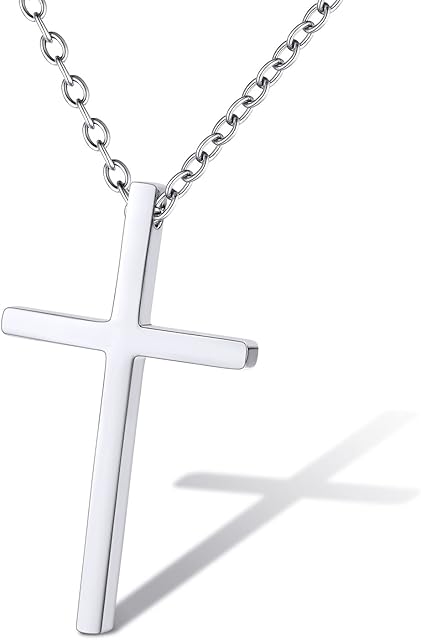 Supcare Men's Cross Necklace, Christian Crucifix/Ankh Cross Pendant Jewellery Stainless Steel/Black, Simple Cross Necklaces Chain - With Gift Box