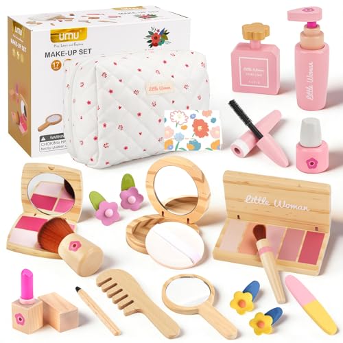KIMIGO Maquillaje para Niñas,Maquillaje de Madera para Niños,Juguete de Maquillaje Juguete de Maderas,Juguete de Madera para Juegoses de rol a Partir de 3,Regalo de Cumpleaños de Navidad