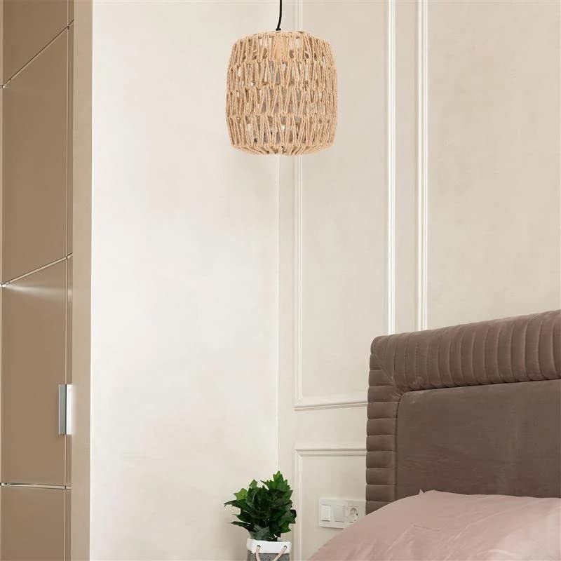 Image of Simulated Rattan Lamp Cover Handmade Woven Chandelier Vintage Lampshade Home Decor Hanging Pendant Bedroom Livingroom Supplies (Pack of 2)