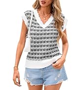 CFLONGE Vests for Women 2024 Trendy Sleeveless Striped Sweater Vest Crochet Knit Cropped Work Tan...