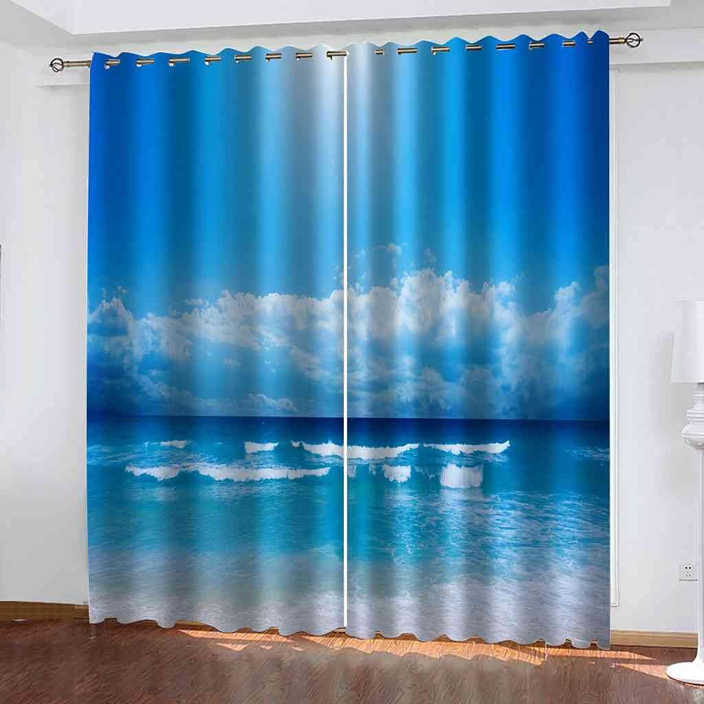 DSVNNZ Cortinas Opacas con Ojales 3D Impresión Paisaje de mar Cortina Termicas Aislantes Frio y Calor para Dormitorio Ventanas Salon Habitacion Infantil 2 x 70 x 160cm
