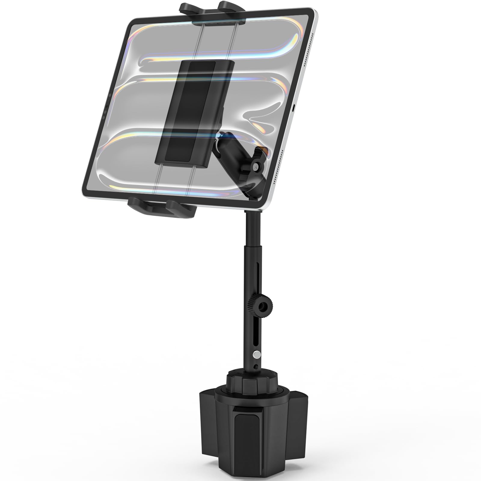 Tablet Halterung Auto Getränkehalter, [Max. 28.5cm Höhe] Metall Teleskoparm Stabil KFZ Becherhalter für iPad Pro/Air/Mini, Samsung Tab, iPhone 17, 4-13" Tablets & Handy, Dicke Hülle