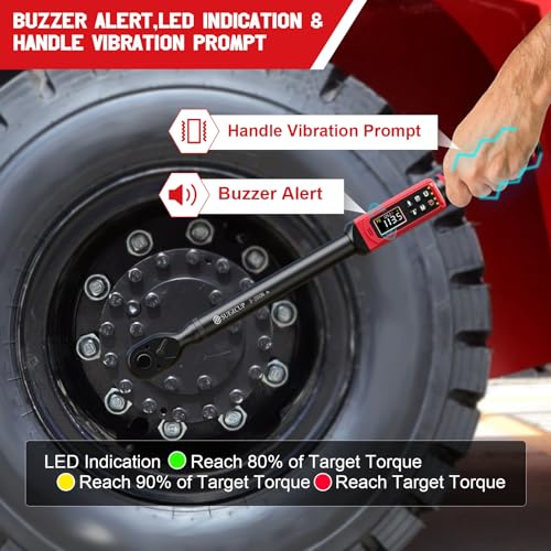 Image of SUERCUP 1 /2 inch Digital Torque Wrench, 2.2-147.5Ft.Lb /3-200N.m, ±1% Accuracy | Electronic Torque Wrench, Vibration, Buzzer, LED Flash,9 Presets & 5 Units for Engine /Suspension, Lug Nut, Car & Moto Repair