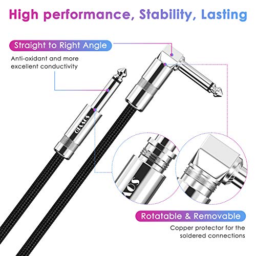 Image of Guitar Cable 20FT Instrument Cord for Electric Bass Keyboard - 1 /4 Inch Right Angle AMP Cable - Black