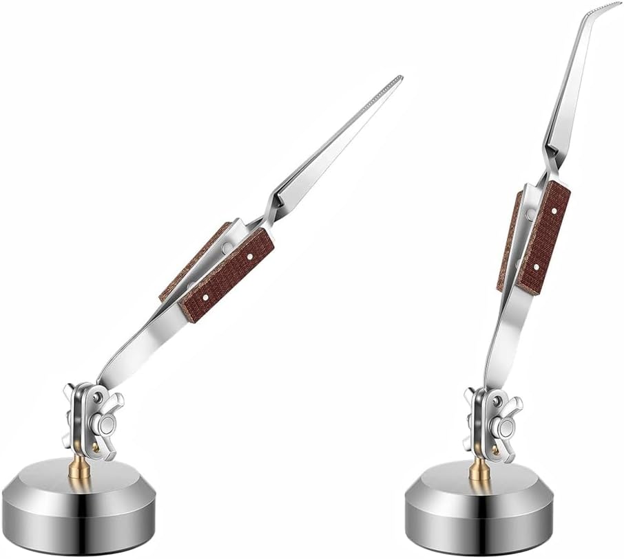 2PCS Reverse Welding Tweezer with Base, 360° Rotation Cross Locking Jewelry Soldering Tweezer, Stainless Steel Jewelry Making Repair Tweezer(A+B)