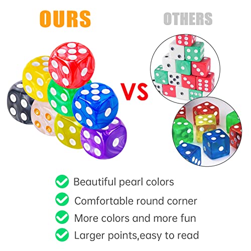 Nitoy 50-Pack Pearl Colors 16Mm Round Corner Game Dice Set, 6-Sided Solid Multicolor Acrylic Dices For Board Games (Marble Texture) #TOP3