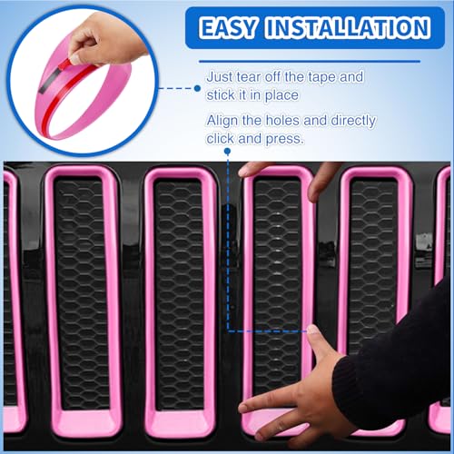 Image of Nilight Grill Inserts fit for Jeep Wrangler Front Grille Inserts Headlight Cover Set for JL JLU Unlimited Sport SportS 2018 2019 2020 2021 2022 2023 Grille Bezels Trim Exterior Accessories Pink 9 Pcs