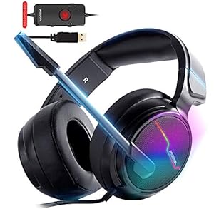 XIBERIA – V20 USB-hoofdtelefoon PS4 voor host-aansluiting, 7.1 surround sound voor pc-gaming, met 1,95 m kabel en microfoon met ruisonderdrukking voor laptops, computers, Mac en MacBook met RGB-licht