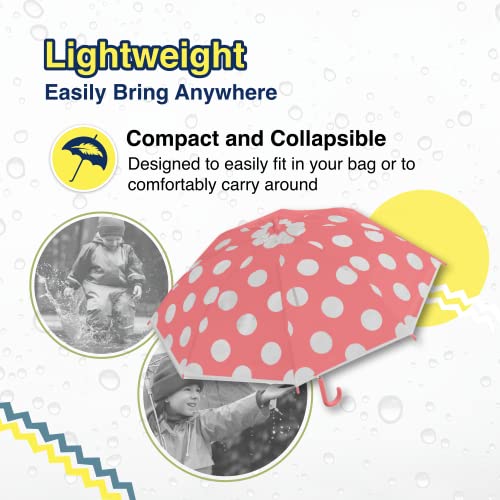 The Weather Station Children's Rain Umbrella, Manual Fiberglass Folding Mini Umbrella, Windproof, Lightweight, And Packable For Travel, Full 32 Inch Arc, Coral Dot (60G-Poe-Coral) #TOP4
