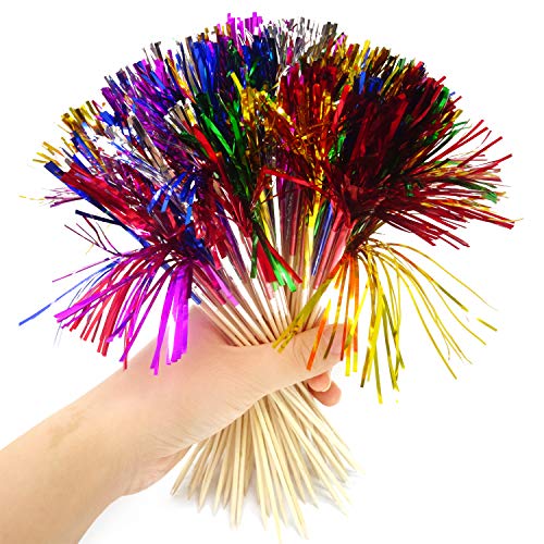 Honbay 100Pcs Creative Fireworks Shaped Fruit Sticks Cupcake Picks Cocktail Picks Firework Cupcake Toppers Foil Frill Toothpicks Christmas Cake Decorations #TOP6