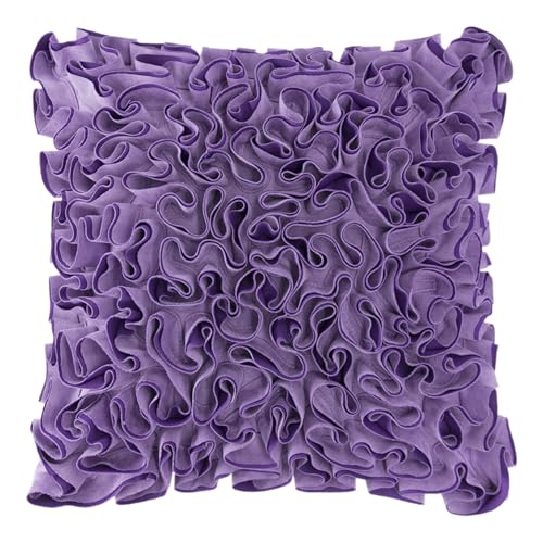 ELSKERJW Purple Velvet Decorative Pillow Cover 18x18Inch Handmade Stereo Ruffled Flower Throw Pillow Case Soft Luxury Floral Accent Cushion Case for Couch Bed Modern Farmhouse Home Decor Lavender