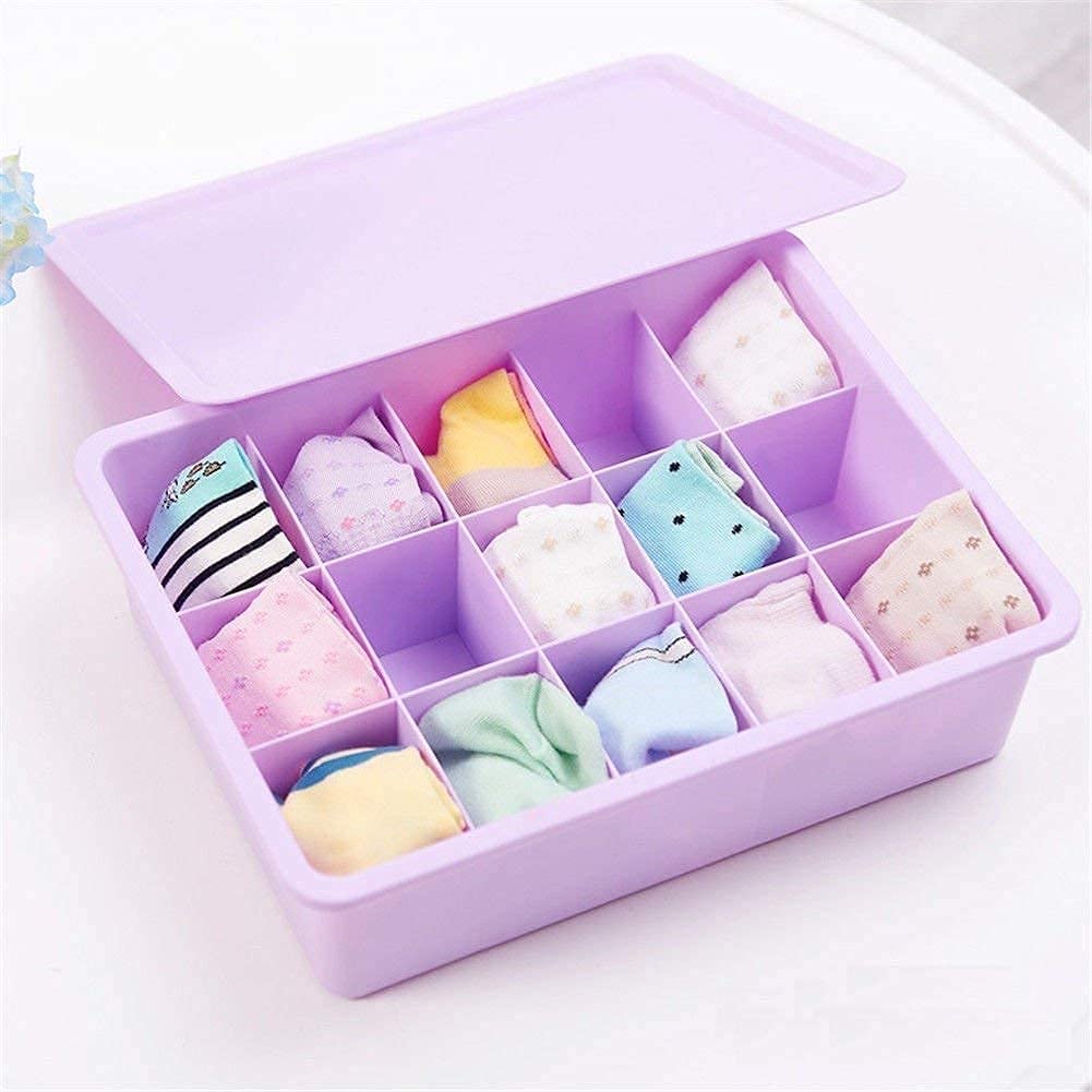 REMANG Household Storage Box with 15 Grids Closet Organizer for Bra, Socks, Underwear and Ties Storage Box Cover for Men, Women, Bedroom, Wardrobe, Travelling (Multicolor)
