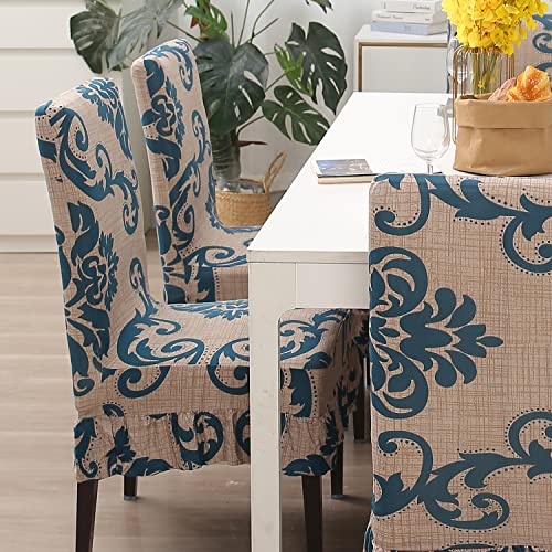 Image of HOKIPO Dining Chair Frill Protector Cover Set of 2 Elastic Slip Covers (AR-4074-D6*2),Beige