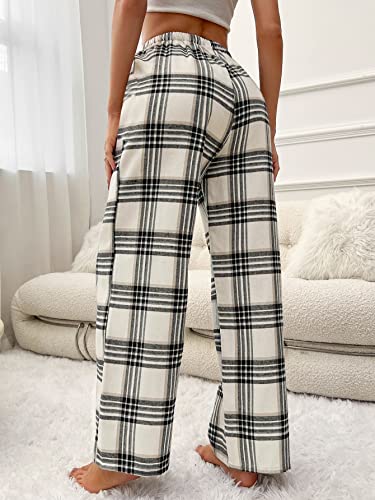 Soly Hux Plaid Pajama Pants For Women Straight Leg High Waist Lounge Pants Casual Sleepwear Pj Bottom Beige And Black M #TOP1
