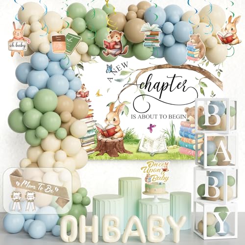 Party Inspo A New Chapter Begins Baby Shower Decorations 109 PCs A New Chapter Baby Shower Theme Party Supplies with Backdrop Balloon Garland Cake Topper Balloon Boxes