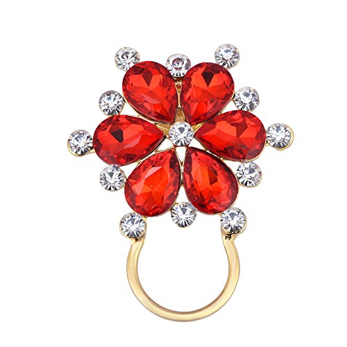 Image of NOUMANDA Ruby Red Rhinestone Flower Eyeglass Holder Crystal Magnetic Brooch Pin Women Girls Gift Jewelry