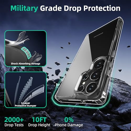 Image of ONES for Samsung Galaxy S23 Ultra Slim Case Clear, [PC + TPU Hybrid][Military-Grade Drop Protection][Anti-Yellowing][ Anti-Slip ], Shockproof Silicone Hard Cover, Scratch Resistant, Transparent Case