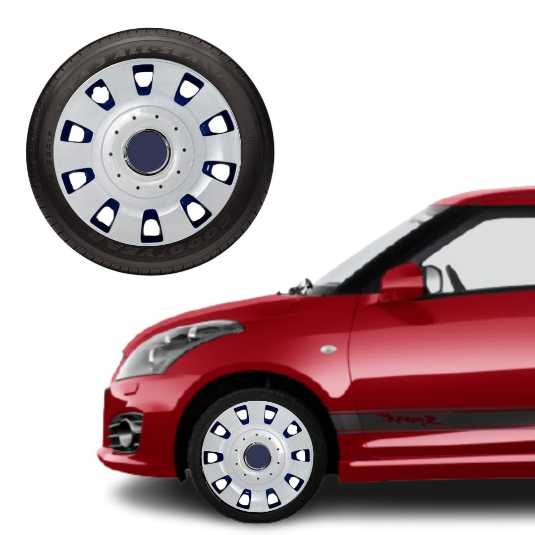 Oshotto Premium OSHO-WC53BW 12-inch White and Blue Double Paint Finish Universal Fitting-Push Type Car Wheel Cover (Set of 4)
