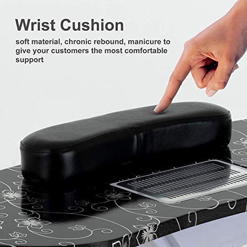 Manicure Nail Table- SUNCOO Portable Folding Station Desk Spa Beauty Salon With Rolling Wheels Fan Carry bag 35.4"14.5"28.7" (Black)