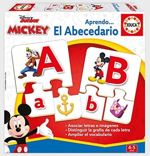 Educa - Aprendo… El Abecedario con Mickey y Sus Amigos, Juego Educativo para bebés Donde aprenderán a distinguir la grafía de Cada Letra y a Ampliar su Vocabulario, A Partir de 3 años (19328)