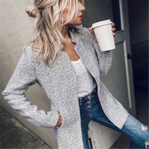 2026 Women's Solid Color Pocket Long Sleeve Open Front Coat, Woolen Street Style Plaid Slim Fit Jacket Women Twill2