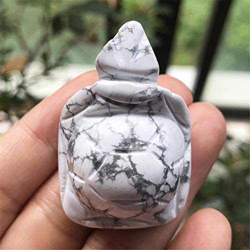 Fekuar ホワイトハウライト ターコイズストーン カメの像 手彫り 亀の動物 収集価値のある彫刻 風水 ヒーリングクリスタル 1.5インチ(40mm) [3]