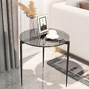 Artloge Petite Table d’Appoint Salon: Bout de Canapé Ronde Noir en Verre Trempé Table de Chevet Cadre en Métal Guéridon Design Moderne pour Chambre Cuisine Bureau 50x50x50cm