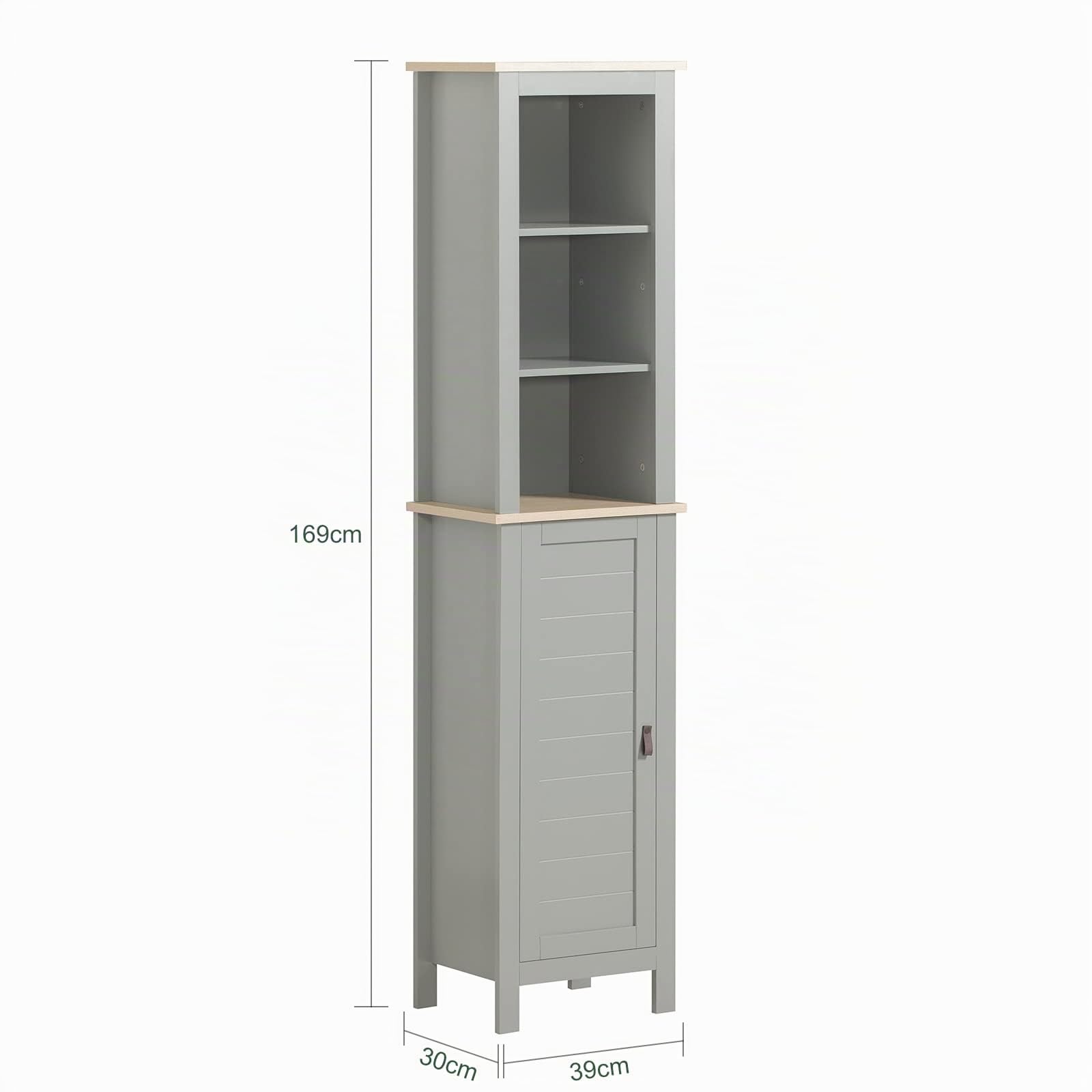SoBuy Mueble Baño Alto Armario Baño Estrecho 39x30x169 cm Gris