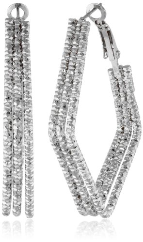 Amazon Collection Diamond Cut Triple Row Diamond Shape Clutchless Hoop Earrings