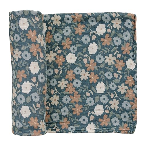 Image of Mebie Baby Midnight Floral Muslin Swaddle, Modern and Neutral Swaddle Blanket for Baby Girl or Boy, Soft Baby Blankets, Newborn Swaddle Blanket, 0-3 Month, Comfy Wrap, Baby Essentials & Gifts