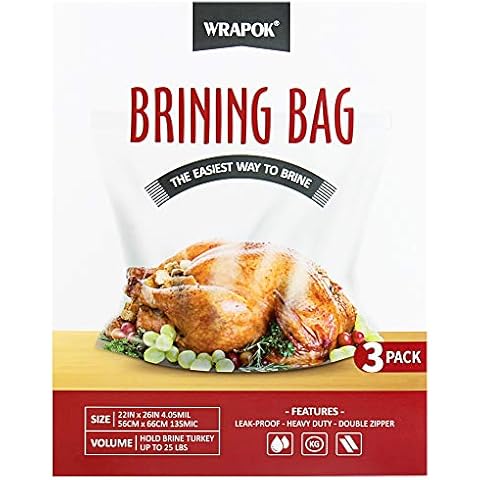 WRAPOK Turkey Brining Bags Double Zipper Heavy Duty Liner BPA Free Extra Large 22 x 26 Inch for Thanksgiving Hold up to 35 Pounds - 3 Pack Cover