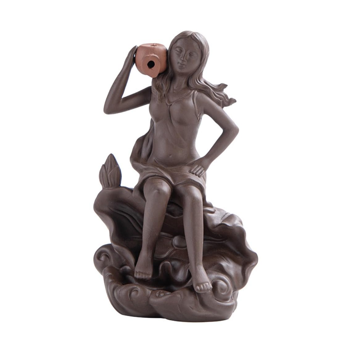 Brûleur d'encens backflow en sable violet avec une élégante dame sur feuille de lotus