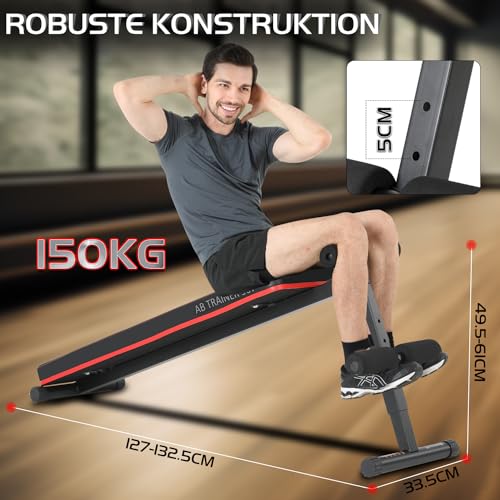 Sit-Up Bank Klappbar, Bauchtrainingsbank höhenverstellbar, gepolstert, Bauchtrainer für Übungen im Fitnessstudio oder zu Hause – Bild 5