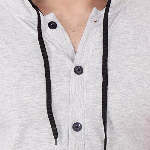 Image of Geum Men's Full Sleeve Hooded T-Shirt with Button-Down Front | Casual Slim Fit Cotton Shirt-Style Tee