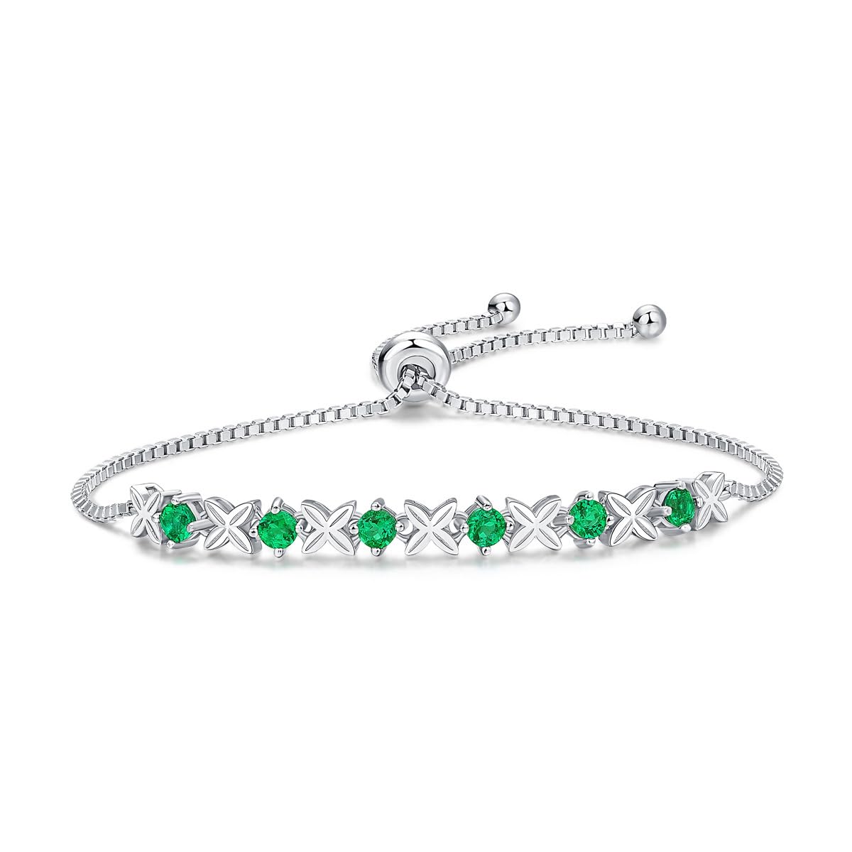 YNIYUJKL Jewelry For Women, S925 Silver Adjustable Bracelet With Geometric Emerald & Moissanite Inlay,Round Emerald