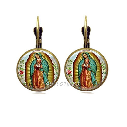 QUVLOTIAZJ Our Lady of Guadalupe Earrings Religious Glass Bezel Art Stud Earrings,Photo Stud Earrings Art Stud Earrings Photo Jewelry Art Jewelry Glass Jewelry,ot138 (A2)