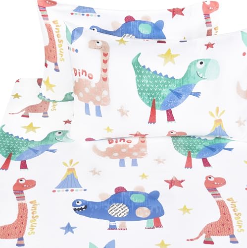 Image of Scientific Sleep Jurassic Big Dinosaur Cute Kids Teen Boys Girls 100% Cotton 4 Pcs Full Bed Sheet Set, Flat Sheet & Fitted Sheet & Pillowcase Kids Bedding Set Full