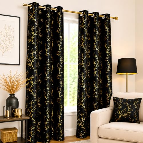 Image of Blackout Door Curtains 5x4 Feet Long Set of 2 Velvet Design for Home Decor Room Darkening Noise Cancelling| Black