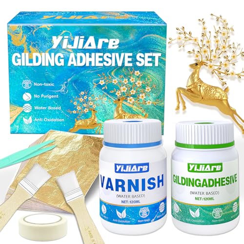 Para Hojas de Oro, Base Agua - 120ml de Pegamento para hoja de oro y 120ml de Barniz, 100 mixtion pan de oro para arte en pan de oro manualidades, proyectos de manualidades y pinturas