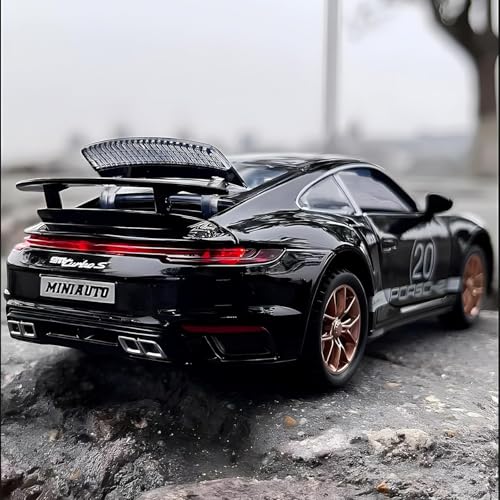 Image of Exclusive Alloy Metal Pull Back Die-Cast Car Diecast Metal Pullback Toy Car with Openable 6 Doors,Light Music Boys Gifts Toys (1:32 Porsche Carrera 911- Black Color)