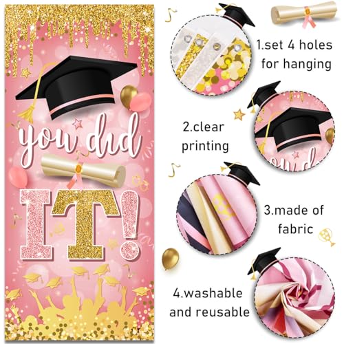 Image of 2026 Graduation Banner Pink Class of Congrats Grad Porch Sign and You Did It Graduation Door Cover for High School College Party Supplies Indoor Outdoor(Pink)