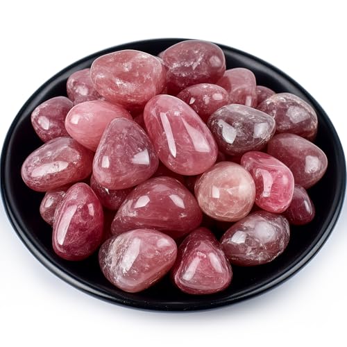 Image of Polished Stone Set Strawberry Quartz Crystals, 0.8 inch Handpicked Tumbled Gemstones Rocks, Pebbles for Reiki, Chakra, Healing, Home Decor