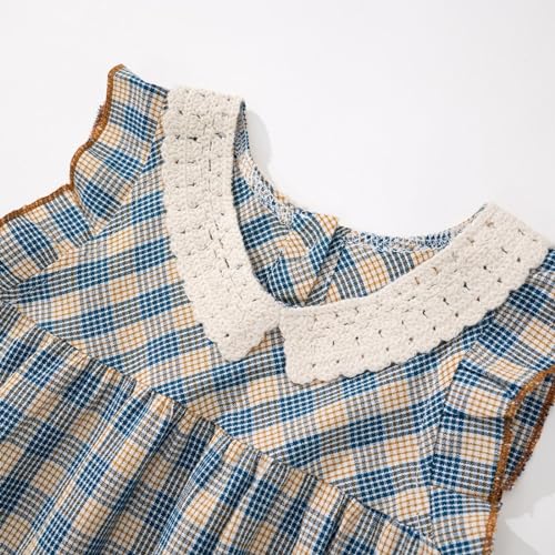 Girls Summer Sleeveless Plaid Dress Cute Ruffle Knit Little Girl Collar Swing Dress Causal Smocked Beach Dresses3