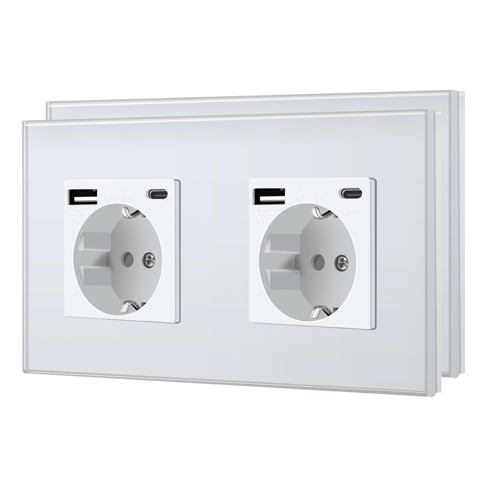 BSEED Enchufe de Pared con USB C,Enchufes Dobles Empotrados con Cristal,Toma de Corriente,Seguridad infantil,Fácil de Instalar,M Serie,2 Enchufes con USB y Tipo C,157mm Blanco — view 49