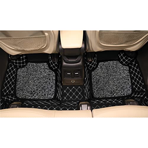 Image of Antiskid Premium 7D Car Mat Full Set for Mahindra XEV 9S 2026 | Luxury Leather Dual-Stitch Full Set 7D Car Floor Mat || 100% Waterproof ||Color: Black Silver